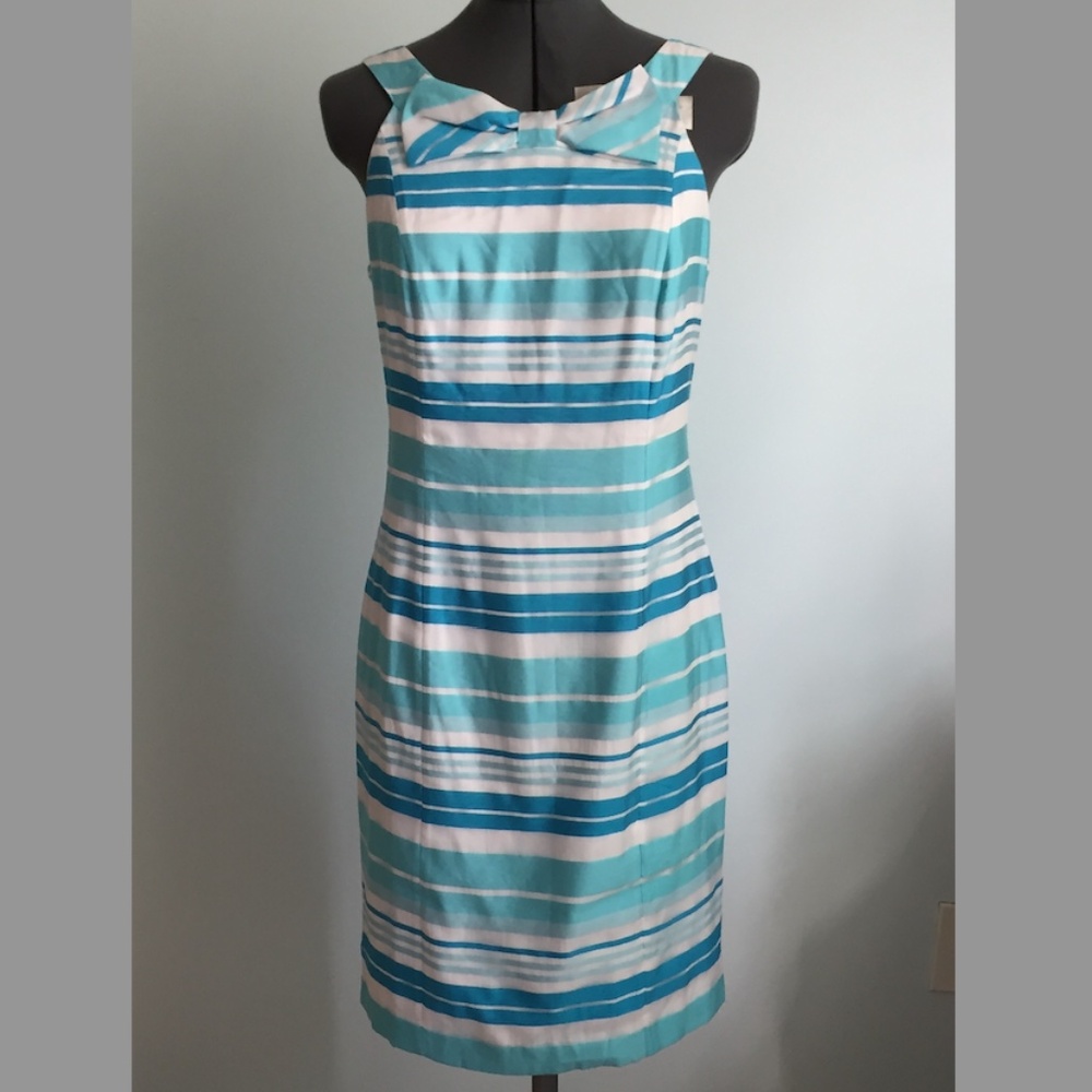 Lilly Pulitzer Striped Blue & White Bow Neck Organza Dress Size 6